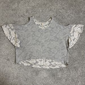 Free People Shirt Womens XS Lace Cold Shoulder Cutout Boho Casual Lightweight To